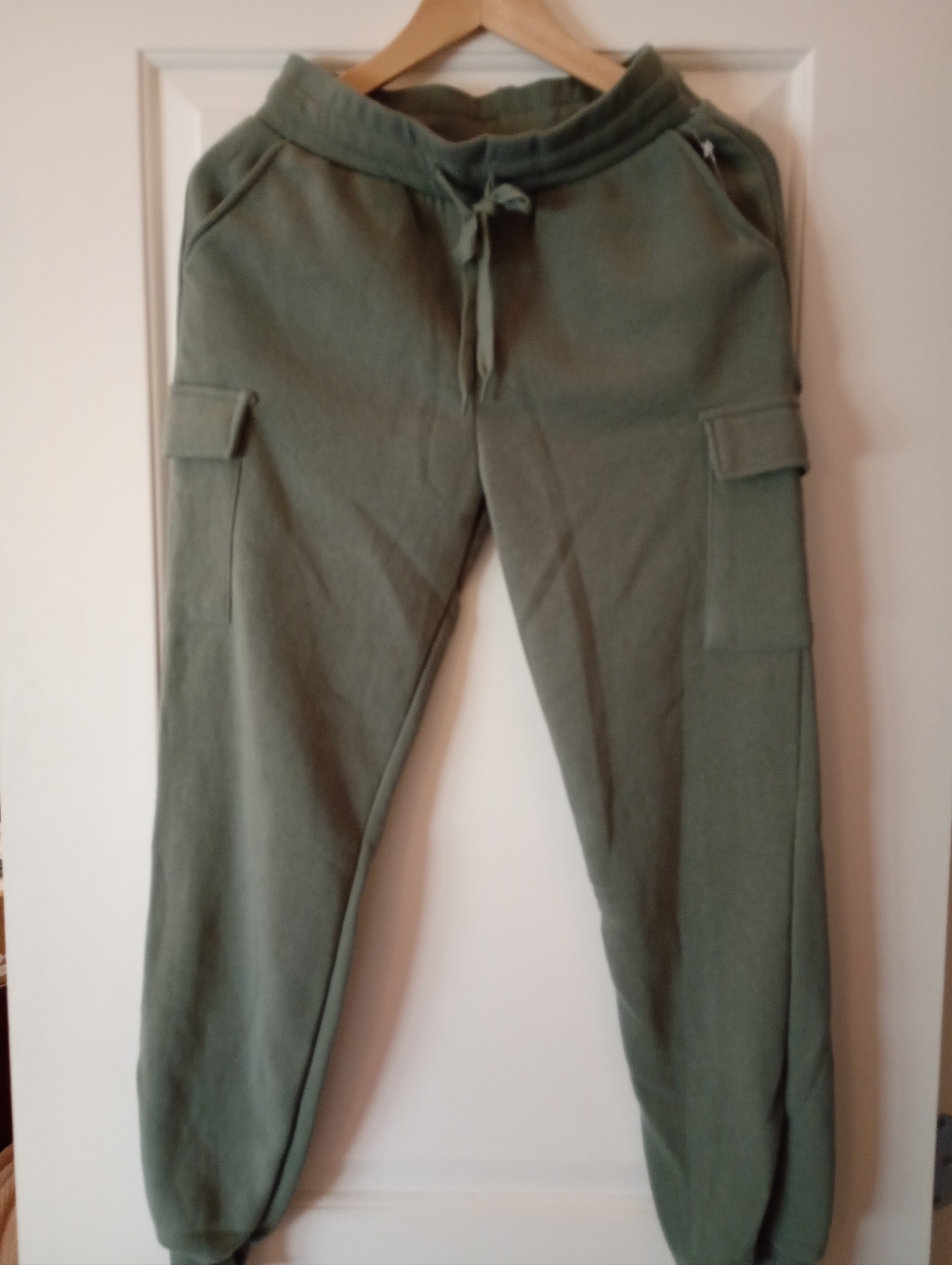 Women's Olive Green Cargo Jogger Sweatpants with Drawstring (S)